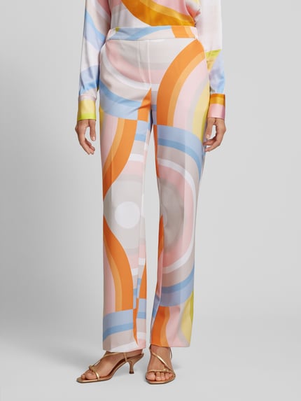 HERZENS Straight leg stoffen broek met all-over print Oranje - 4