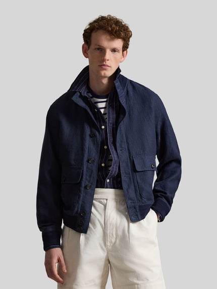Polo Ralph Lauren regular fit blouson van puur linnen met opgestikte zakken Donkerblauw - 4
