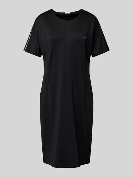 Liu Jo White Knielanges Kleid mit Ziersteinbesatz Black 2