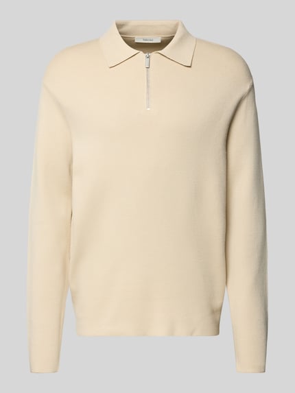 Produktfoto, Relaxed Fit Pullover aus Viskose-Mix Modell 'TELLER' von SELECTED HOMME in Beige, Feinstrick, Polokragen, unifarben, langarm.