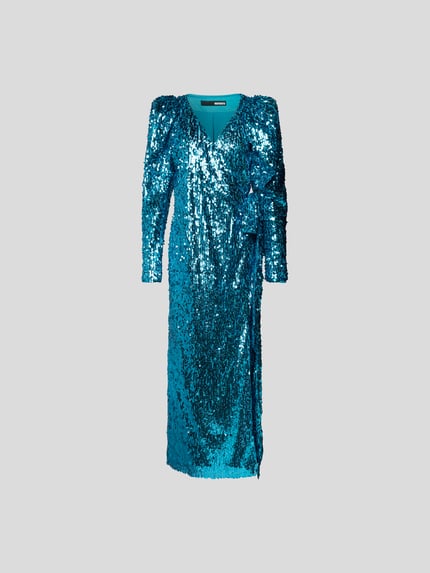 ROTATE Maxi-jurk met all-over pailletten Oceaanblauw - 2