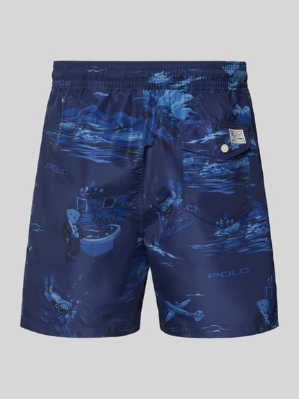 Produktfoto, Badehose mit elastischem Bund und Tunnelzug von Polo Ralph Lauren Underwear, niebieska, wzór allover, regular fit, materiał gładki