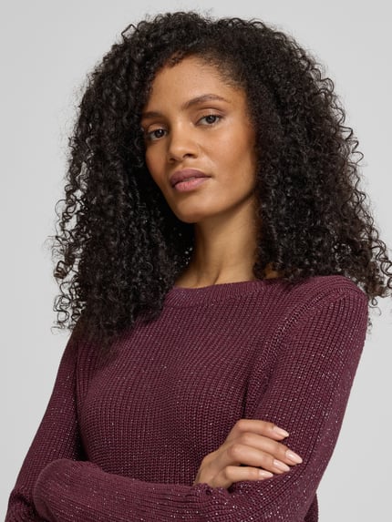 monari Gebreide pullover met ribboorden Bordeaux - 3