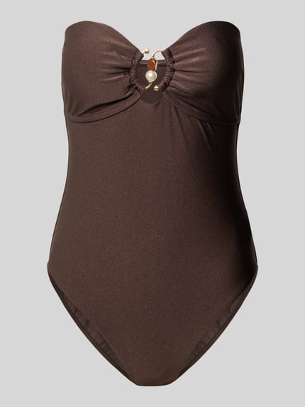 Produktfoto, badpak im off-shoulder-look model 'PALERMO' van Seafolly, materiaalmix met stretch, nauwsluitende pasvorm, donkerbruin, gladde textuur