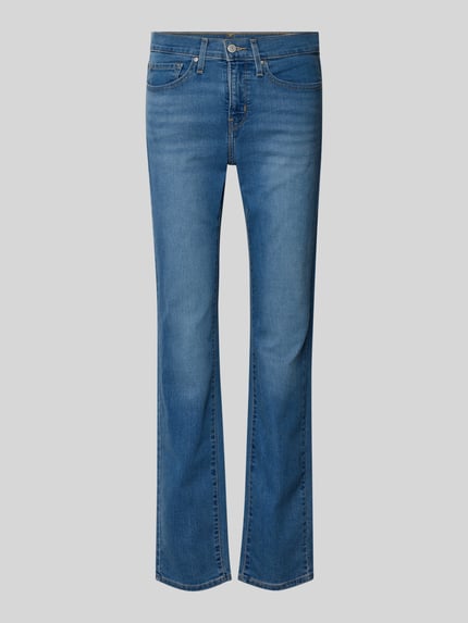 Productfoto, Straight Fit Jeans mit 5-Pocket-Design van Levi's®, blauw denim met rechte pijpen, stretch, katoenmix, damesmodel, context: dames jeans van Levi's® 300, knoop- en ritssluiting, taillewijdte maat 27/32: 38 cm, binnenbeenlengte maat 27/32: 80 cm