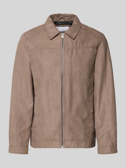 Produktfoto, Jacke mit Umlegekragen Modell 'DYLAN' von Jack & Jones in Beige, Regular Fit, samtige Optik, glatte Oberfläche, sichtbarer Reißverschluss