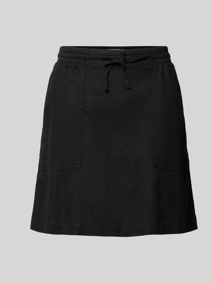 Produktfoto, schwarzer Minirock aus Leinen-Viskose-Mix Modell 'LINNO' von ICHI, A-Linie, Allover-Look, elastischer Bund, Damenmode
