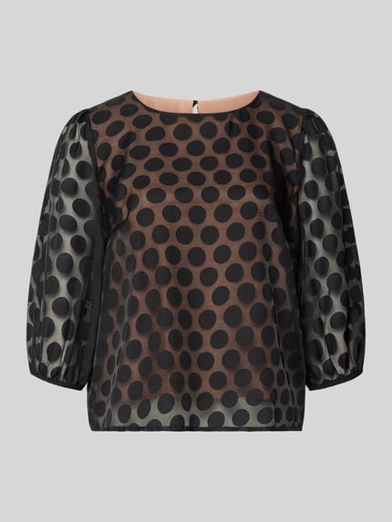 Produktfoto, Semitransparentes Blusenshirt im Allover-Look von Christian Berg Woman Selection in Braun mit schwarzen Punkten, Material-Mix mit Viskose-Anteil, Rundhalsausschnitt, 3/4-Arm, reguläre Passform