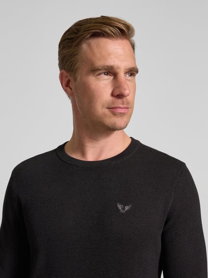 PME Legend Strickpullover mit Logo-Stitching Modell 'Ricecorn' Black 3
