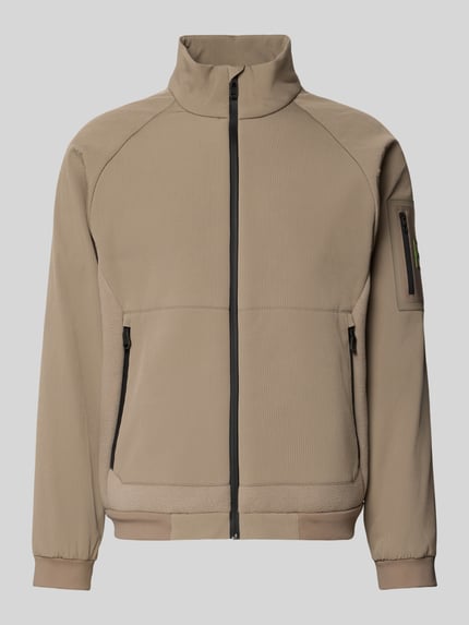 Produktfoto, beige Regular Fit Jacke aus Polyester mit Cord- und Fleece-Partien von BOSS, strukturierte Oberfläche, schwarze Reißverschlüsse, Herren Fleecejacke von BOSS