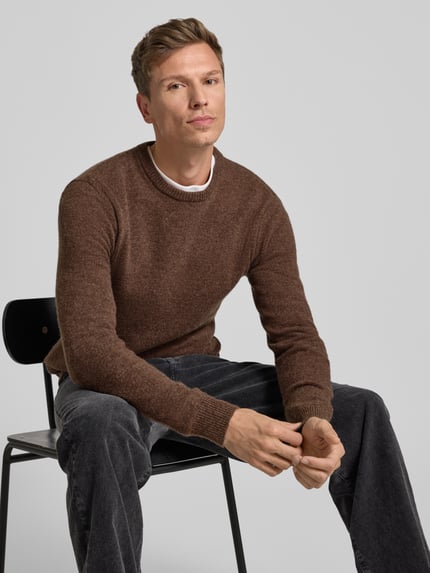 Blend Gebreide pullover met ribboorden, model 'BRANKO' Donkerbruin gemêleerd - 3