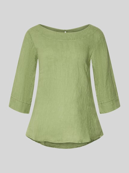 Produktfoto, grüne Regular Fit Leinenbluse mit 3/4-Arm Modell 'La44ura' von ZABAIONE, reines Leinen, Rundhalsausschnitt, glatte Textur