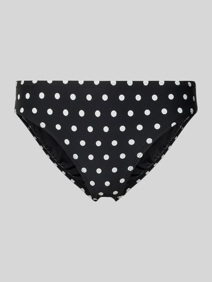 Produktfoto, High Leg Bikini-Slip Modell 'CLASSIC DOT' von Michael Kors im schwarzen Allover-Look mit weißen Polka-Dots, Material-Mix mit Stretch-Anteil, körpernahe Passform