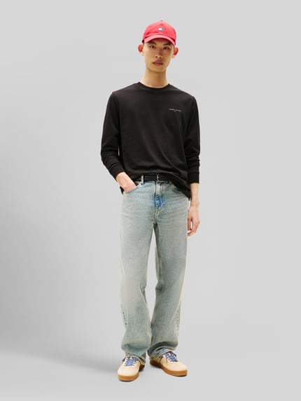 Tommy Jeans Slim Fit Langarmshirt aus reiner Baumwolle BLACK 1