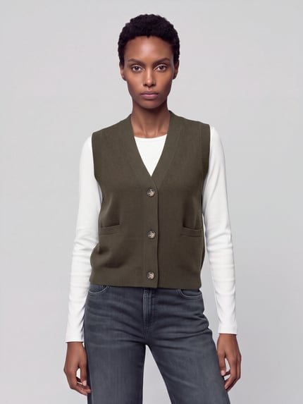 VERO MODA Strickweste mit V-Ausschnitt Dunkelgruen 4