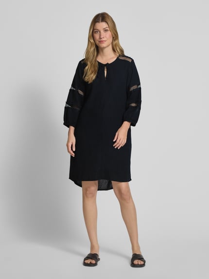 FREE/QUENT Knielange linnen jurk van een mix van linnen en viscose, model 'Laluna' Zwart - 1