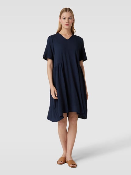 Soft Rebels Knielange jurk met structuurmotief, model 'Adaline' Marineblauw - 4