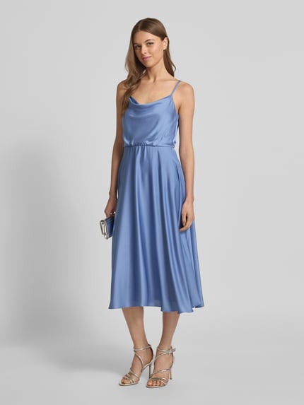 Jake*s Cocktail Knielanges Cocktailkleid mit Wasserfall-Ausschnitt Jeansblau 1