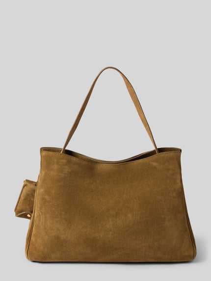 Produktfoto, Handtasche aus reinem Leder Modell 'Valentin' von MANGO in Braun, glatte Textur, Tragehenkel, Hauptfach mit Klickverschluss, Innenfach mit Reißverschluss, Maße 32x26x12 cm, Schulterriemen 54 cm.