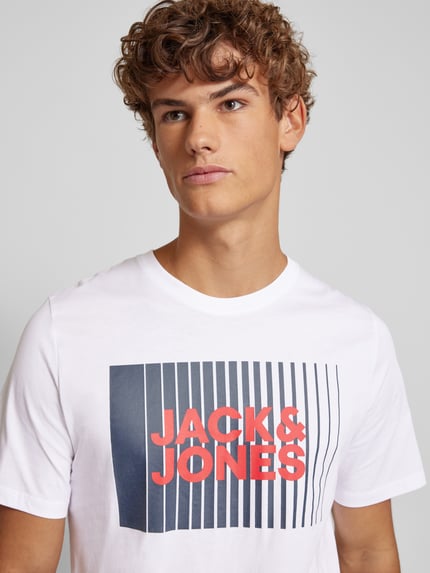 JACK & JONES T-Shirt mit Label-Print Modell 'CORP' Weiss 3