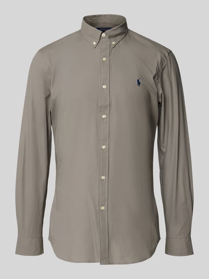 Produktfoto, Freizeithemd mit Label-Stitching von Polo Ralph Lauren in Taupe, Knopfleiste, Button-Down-Kragen, Baumwoll-Elasthan-Mix, Regular Fit