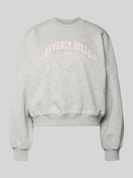 Produktfoto, Sweatshirt mit Label-Print und Rundhalsausschnitt von Review, Damen, grau, Baumwoll-Mix, Relaxed-Fit, weiche Oberfläche