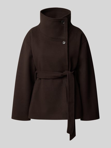 Gina Tricot Jacke mit Stehkragen und Bindegürtel Dunkelbraun 1