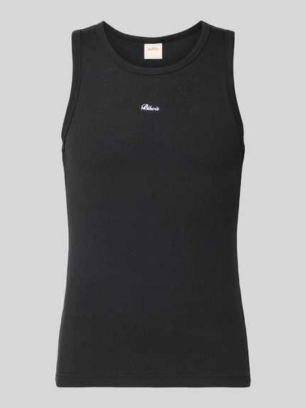 Produktfoto, Tanktop in Ripp-Optik mit Label-Stitching von BLKVIS, czarny, bawełna z elastanem, krój slim fit, długość tyłu w rozmiarze M: 63 cm