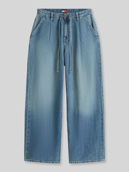 Tommy Jeans wide leg broek van mix van katoen en linnen Jeansblauw - 2