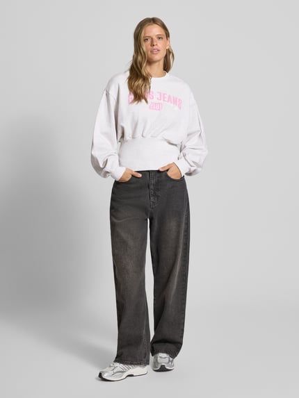 GUESS Jeans Sweatshirt met labelprint en ronde hals Lichtgrijs gemêleerd - 1