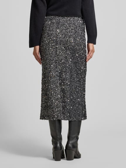 VILA High Waist Midirock mit Pailletten Modell 'FAITH' Silber 5