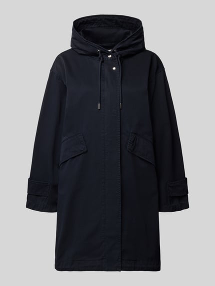 Produktfoto, Regular Fit Parka aus reiner Baumwolle von Marc O’Polo, einfarbig dunkel, Kapuze mit Tunnelzug, Klappentaschen, Fishtail-Saum