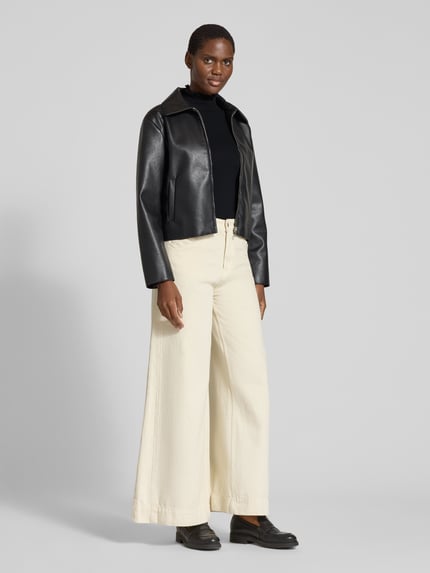 Marc Cain Slim fit shirt met lange mouwen met kraag met ruches Zwart - 1
