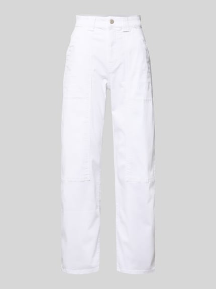 Produktfoto, Barrel Fit Jeans aus Lyocell-Mix Modell 'Mari sharp' von OPUS PANTS in Weiß mit Eingrifftaschen, glatte Struktur, Damen Jeans, Bundweite 39 cm, Innenbeinlänge 73 cm, Größe 36/28