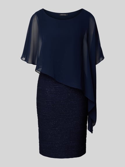 SWING Cocktailjurk met glittereffect en chiffon Marineblauw - 2