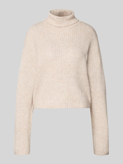 Produktfoto, Relaxed Fit Rollkragenpullover mit Woll-Anteil Modell 'MELANIE' von Only in Melange-Optik mit Strick und gerippten Abschlüssen.