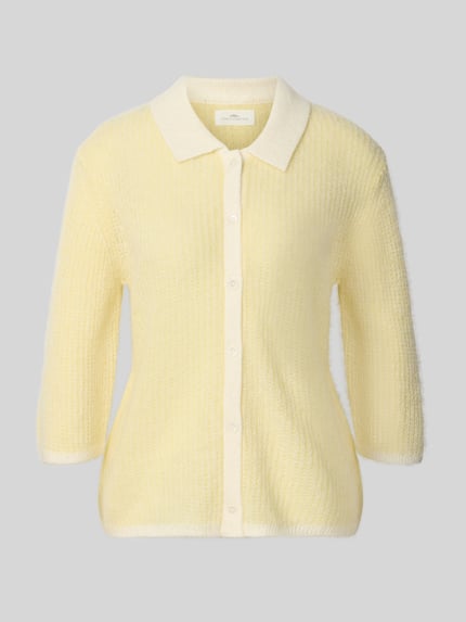 Produktfoto, Cardigan mit Woll-Anteil und Polokragen von Fynch-Hatton in Hellgelb, Regular-Fit, Material-Mix, Knopfleiste, 3/4-Arm, strukturierte Oberfläche