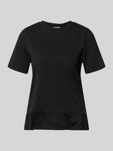 Produktfoto, Regular Fit T-Shirt aus reiner Baumwolle Modell 'DISSO' von Pieces, unifarben, Rüschenbesatz, kurzarm, Rundhalsausschnitt, glatte Textur