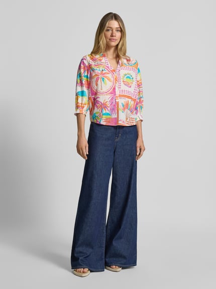 Emily Van den Bergh regular fit blouse in all-over look met 3/4-mouwen Felroze - 1