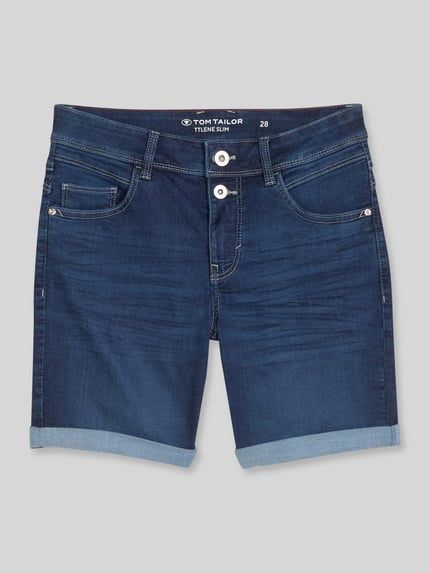 Tom Tailor regular fit korte jeans met knoopdetail Donkerblauw - 2