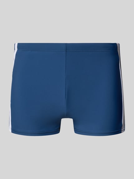 Produktfoto, Slim Fit Badehose mit elastycznym pasem od Schiesser, elastyczna mieszanka materiałów, krój slim fit, ozdobne obszycie, kolor niebieski