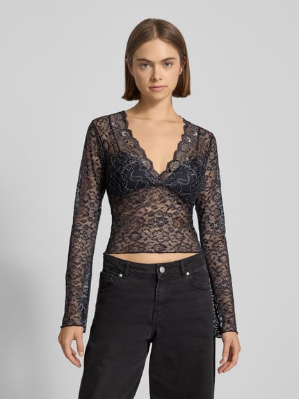 ONLY Regular Fit Blusentop mit Effektgarn-Muster Modell 'CHLOE' Black 4