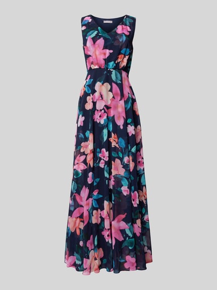 Christian Berg Cocktail Abendkleid mit floralem Muster Marine Melange 2