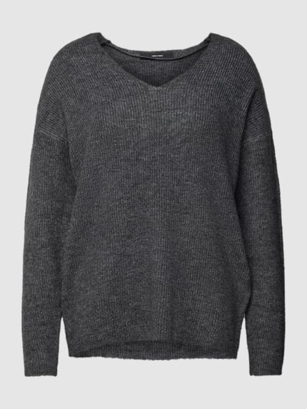VERO MODA Strickpullover mit Strukturmuster Modell 'CREWLEFILE' Mittelgrau 2