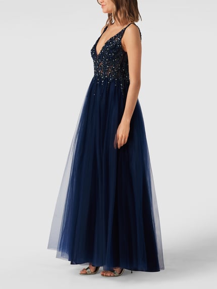 Mascara Abendkleid in Maxilänge aus Tüll Dunkelblau 4