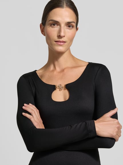 GUESS Bluzka z długim rękawem o kroju relaxed fit z elastycznej mieszanki materiałów Czarny 3