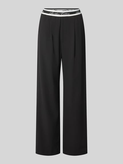 Produktfoto, Wide Leg Hose mit elastischem Logo-Bund von ANOTHER COTTON LAB aus schwarzem Material-Mix mit Stretch-Anteil, Eingrifftaschen.