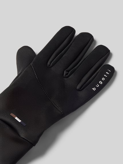 Productfoto, zwarte handschoenen uit elastische materiaalmix van bugatti, heren vingerhandschoenen, lichte structuur, close-up