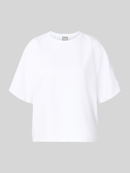 Produktfoto, T-Shirt mit Rundhalsausschnitt Modell 'CELLULA' von MM by Max Mara, biała bawełna, krój relaxed fit, długość pleców w rozmiarze S: 59 cm