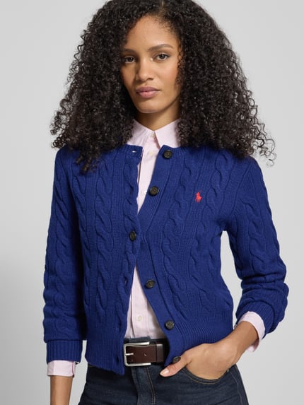 Polo Ralph Lauren Cardigan aus Wolle-Kaschmir-Mix mit Label-Stitching Dunkelblau 3